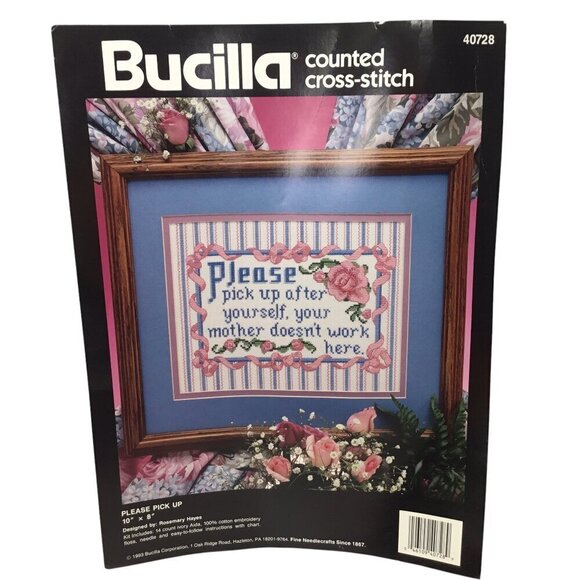Bucilla Counted Cross Stitch Kit Please Pick Up After Yourself 40728 Work Signs - Picture 1 of 5